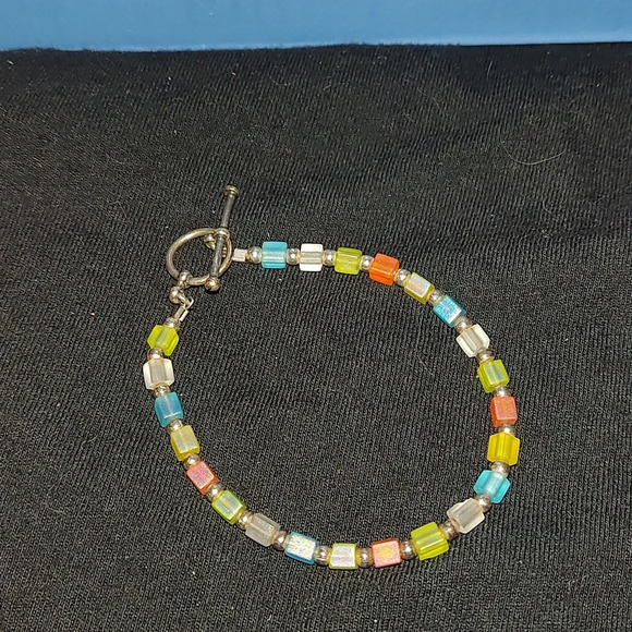 Sterling Silver Multicolor Bead 6" Toggle bracelet - Picture 1 of 1